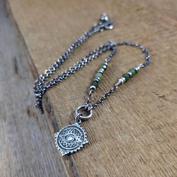Oxidized Sterling Silver Nephrite Necklace: H...