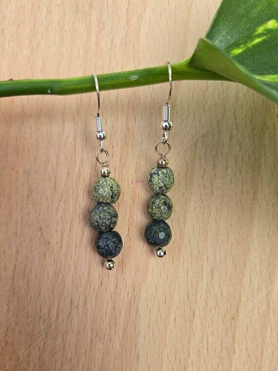 Handmade Sterling Silver Serpentine Earrings:...