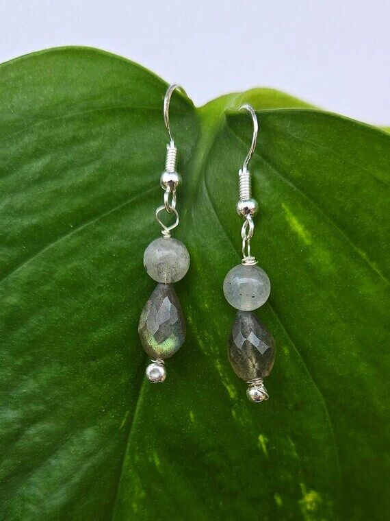 Sterling Silver Labradorite Dangle Earrings: ...