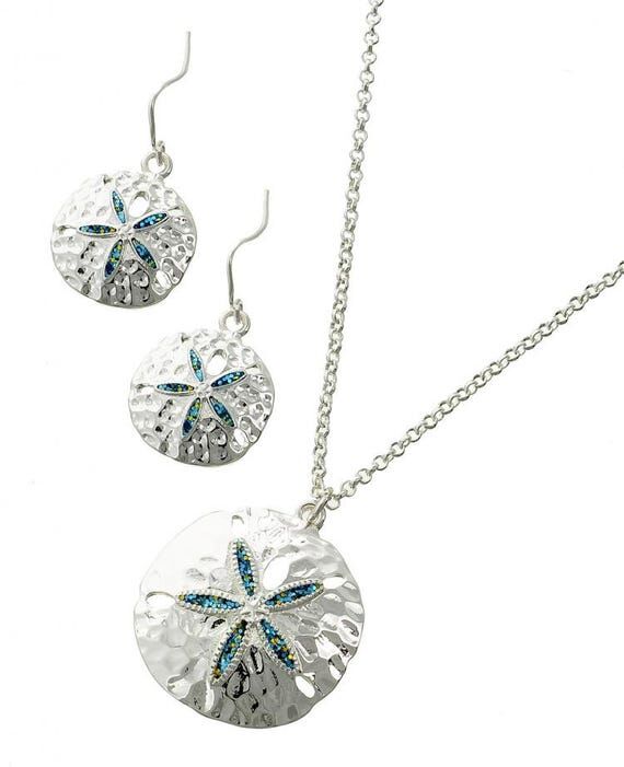 Sand Dollar Metal Necklace Silver Plated Fini...