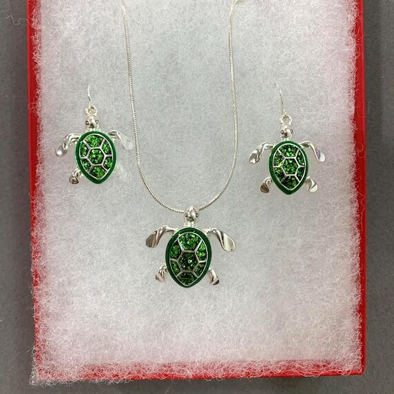 Glitter*Abalone Turtle Jewelry Set, Silver Gr...
