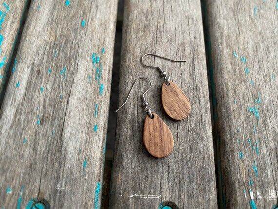 Wood Teardrop Earrings- Small Teardrop...