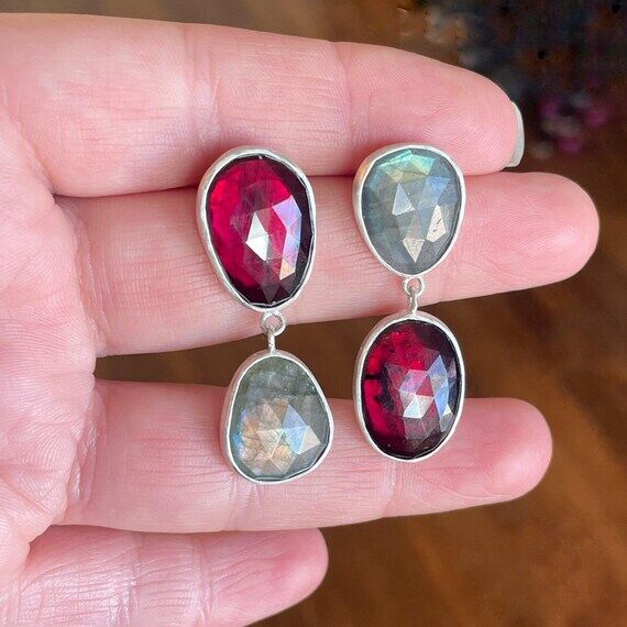 Labradorite and Garnet Earrings | Labradorite...