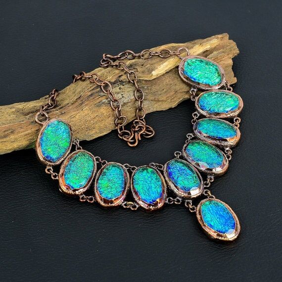 Blue Australian Opal Necklace, Handmade Neckl...