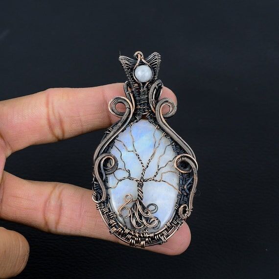 Moonstone Tree Of Life Pendant Copper Wire Wr...