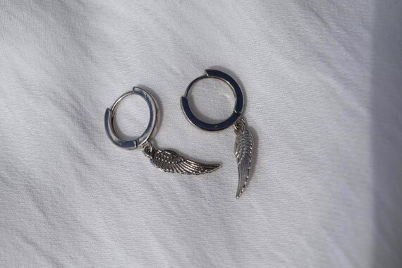 Angel Wing Charm Huggie Earrings | Hypoallerg...