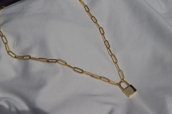 Lock Charm Link Chain Necklace | 24k Gold Pla...