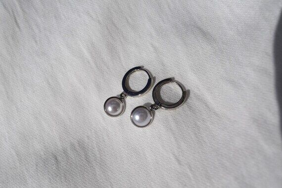 Pearl Charm Huggie Earrings | Hypoallergenic,...