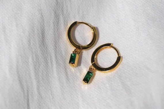 Green Cubic Zirconia Charm Huggie Earrings | ...