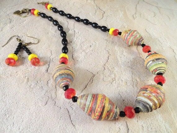 Hot And Spicy Paper Beaded Necklace Jewelry S...