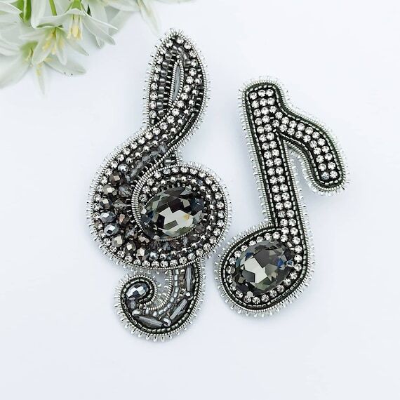 Beaded Musical Brooch: Embroidered Music Love...