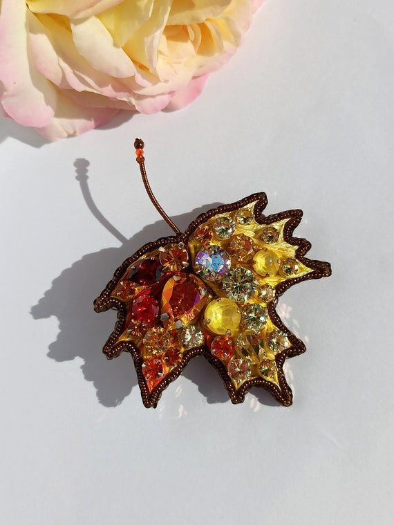 Beaded Maple Leaf Brooch: Embroidered Autumn ...