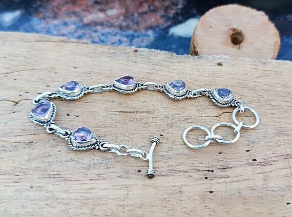 Handmade 925 Sterling Silver Amethyst Bracele...
