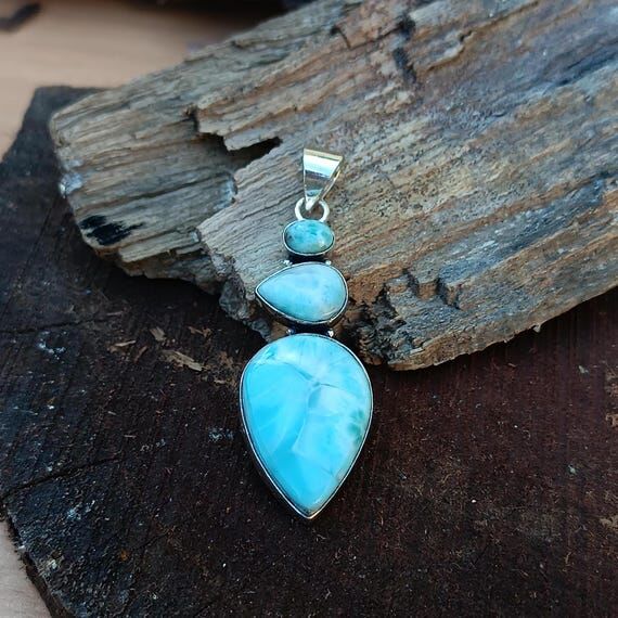 Handmade Larimar Pendant: 925 Sterling Silver...