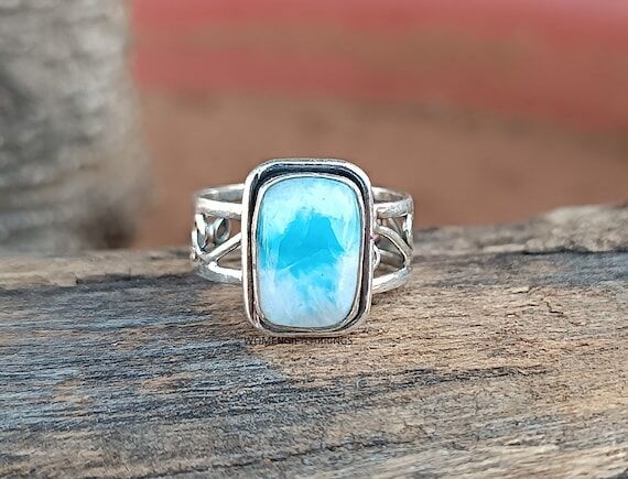 Handmade Larimar Ring: 925 Sterling Silver, B...