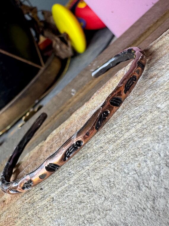 Pure copper 8 Gauge Handstamped Oxidized Feat...