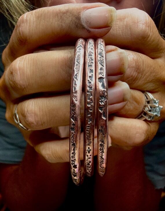 Three Pure copper 6 Gauge Handstamped Oxidize...