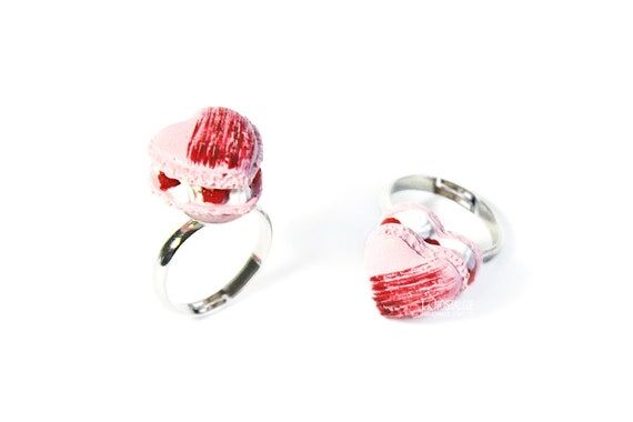 1PC Pink Rose Quartz Macaron Heart Silver Rin...