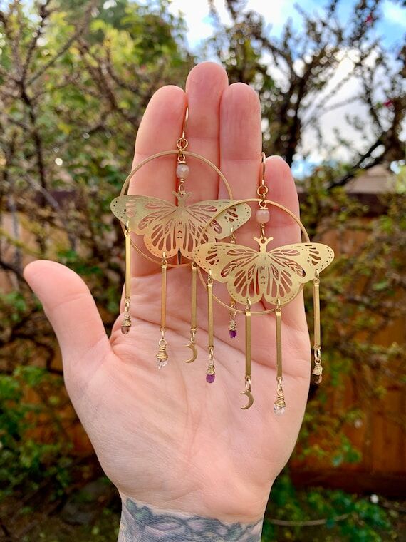 Big Ole Hoop Earrings//Butterfly Earrings//Pe...