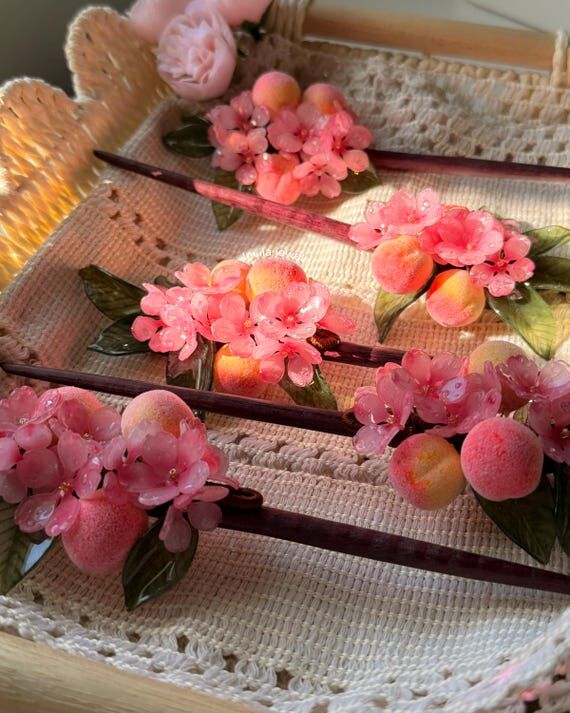 Peach Blossom Hair Stick, Handmade Floral Hai...
