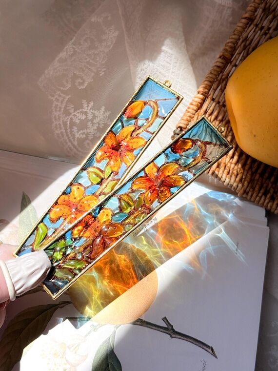 Tiger Lilies Handmade Stained Glass Bookmark...