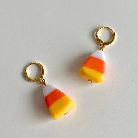 Candy Corn gold huggie earrings: Trick or Tre...