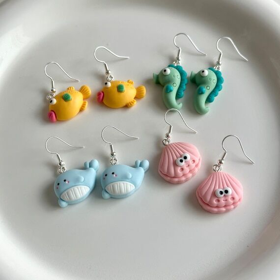 Cute sea fish earrings, sea horse earrings, w...
