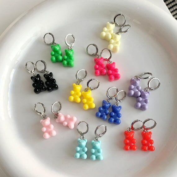 Colorful Gummy Bear Huggie Earrings: Y2K Bear...