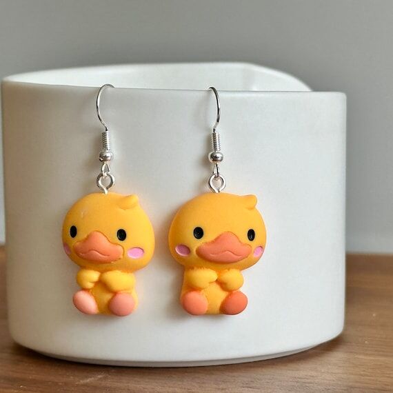 Resin yellow duck earrings, cute ducky earrin...