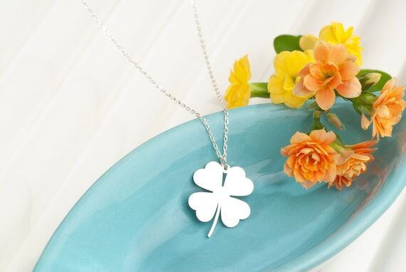 Handmade Sterling Silver Four Leaf Clover Nec...