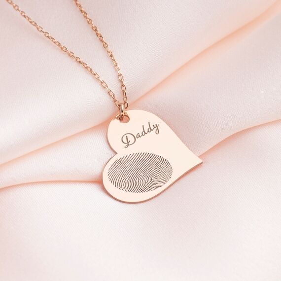 925 Sterling Silver Fingerprint Heart Necklac...