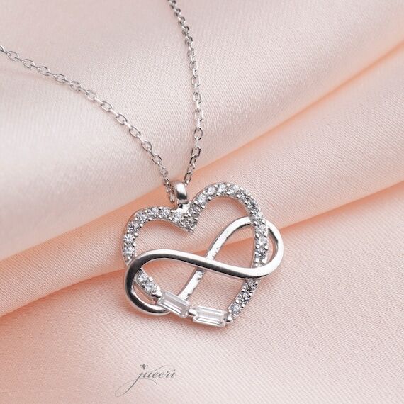 Heart Infinity Necklace, Baguette, Sterling S...