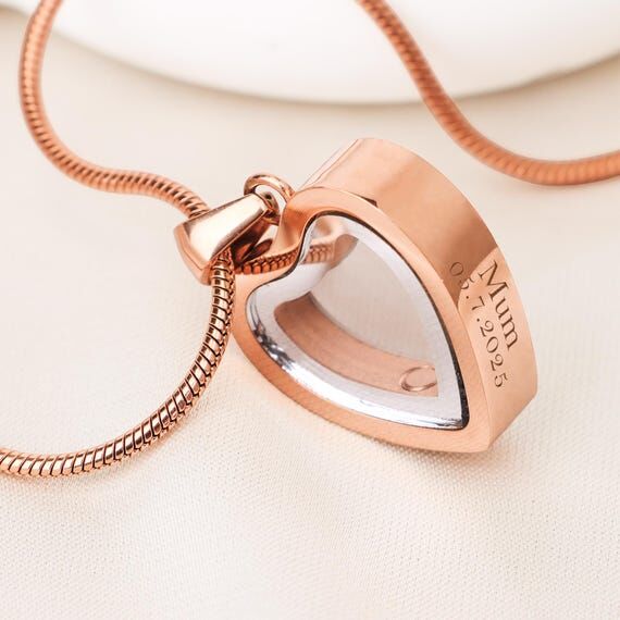 Heart Urn Necklace: Rose Gold Memorial Ash Pe...