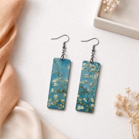 Van Gogh Almond Blossom Earrings, Botanical A...