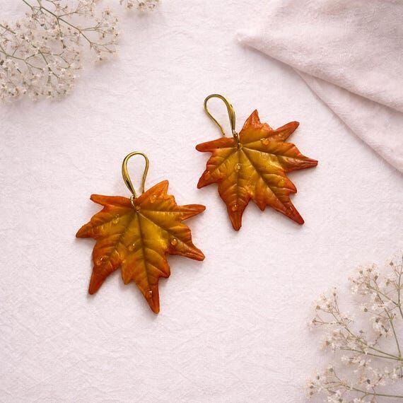 Realistic Maple Leaf Earrings, Handmade Autum...
