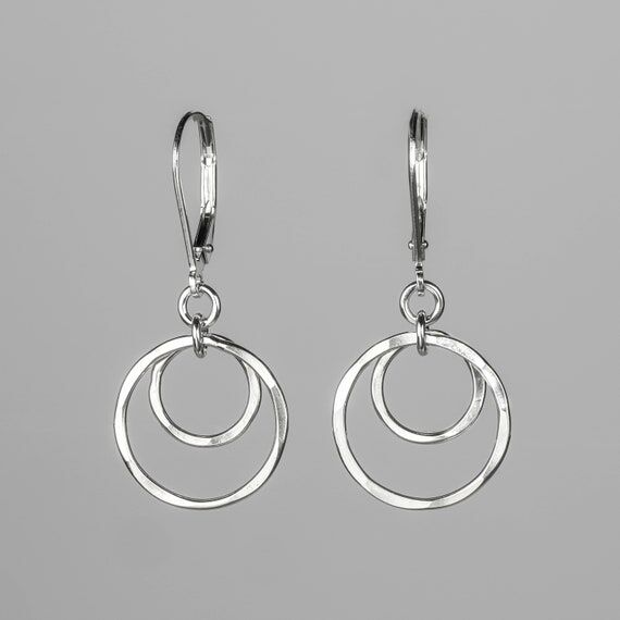 Small Sterling Silver Circles Leverback Earri...