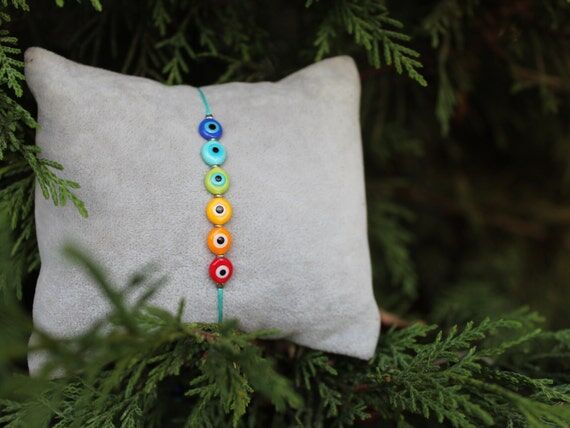 Celestial Rainbow - 7 chakra evil eye anklet,...