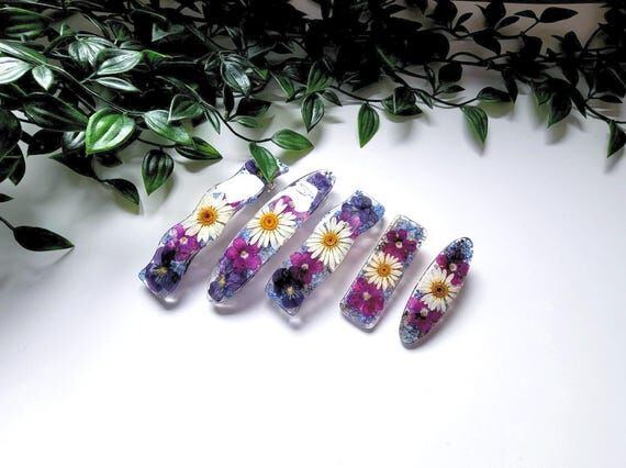 Natural dried flower barrette, resin hair cli...