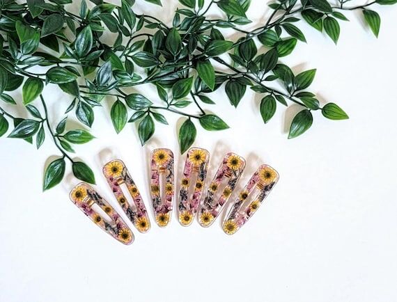 Real natural dried flower hair clips, resin h...