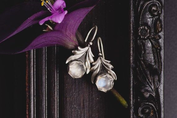 Sterling Silver Moonstone Earrings-Silver Lea...