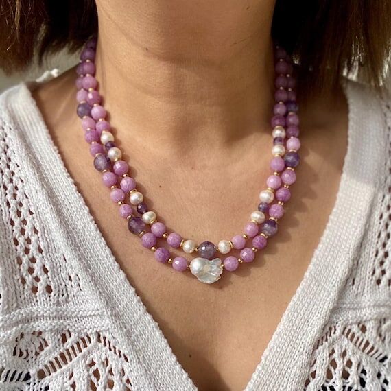 Baroque Pearl Amethyst Layered Necklace,Chunk...