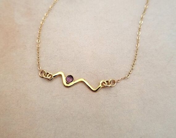 Julia gold wave necklace with amethyst, Handm...