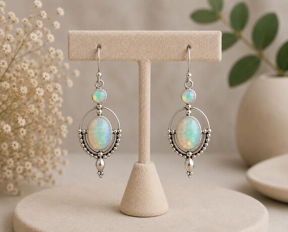 Ethiopian Opal Earrings, 925 Sterling Silver ...