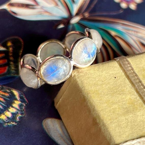 Rainbow Moonstone Eternity Band: Sterling Sil...