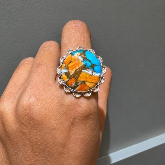American Oyster Copper Turquoise Ring, 925 St...