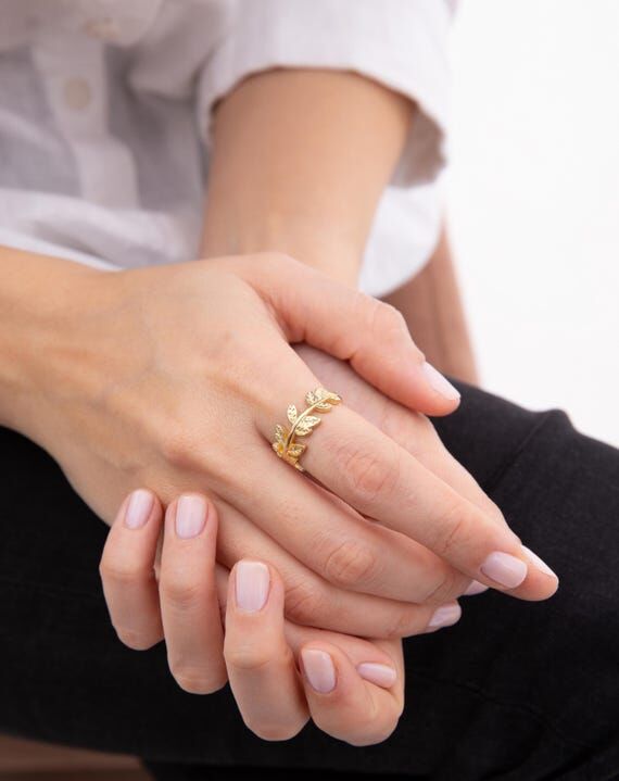 Adjustable Olive Branch Ring: Handmade 925 St...