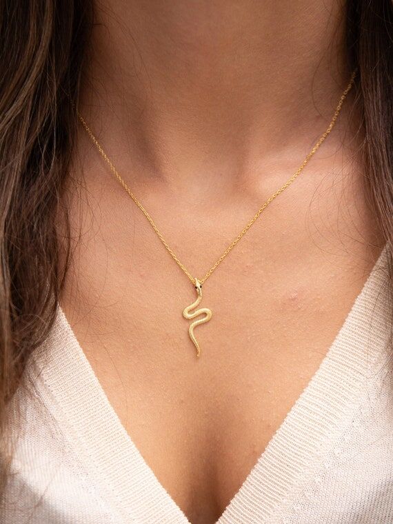 14K Gold Plated Snake Pendant: 925 Sterling S...