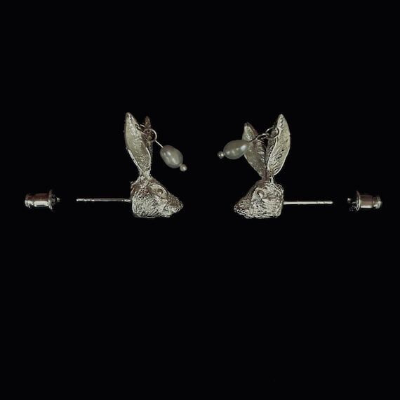Hare Earrings, Sterling Silver Whimsical Rabb...