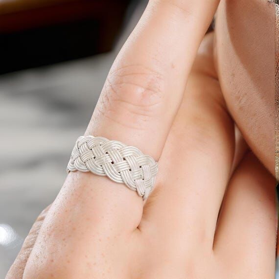 Handmade Braided Silver Ring: Woven Band...