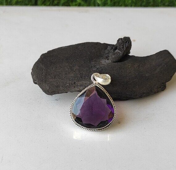 Handmade Pear Amethyst Pendant: 925 Sterling ...